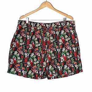 Nick Graham New York Swim Trunks Short Size 2X Tropical Floral Parrot Headphones